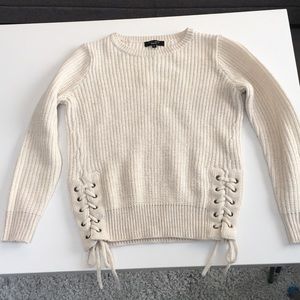 Cream Sweater w/ Lace Up Detail